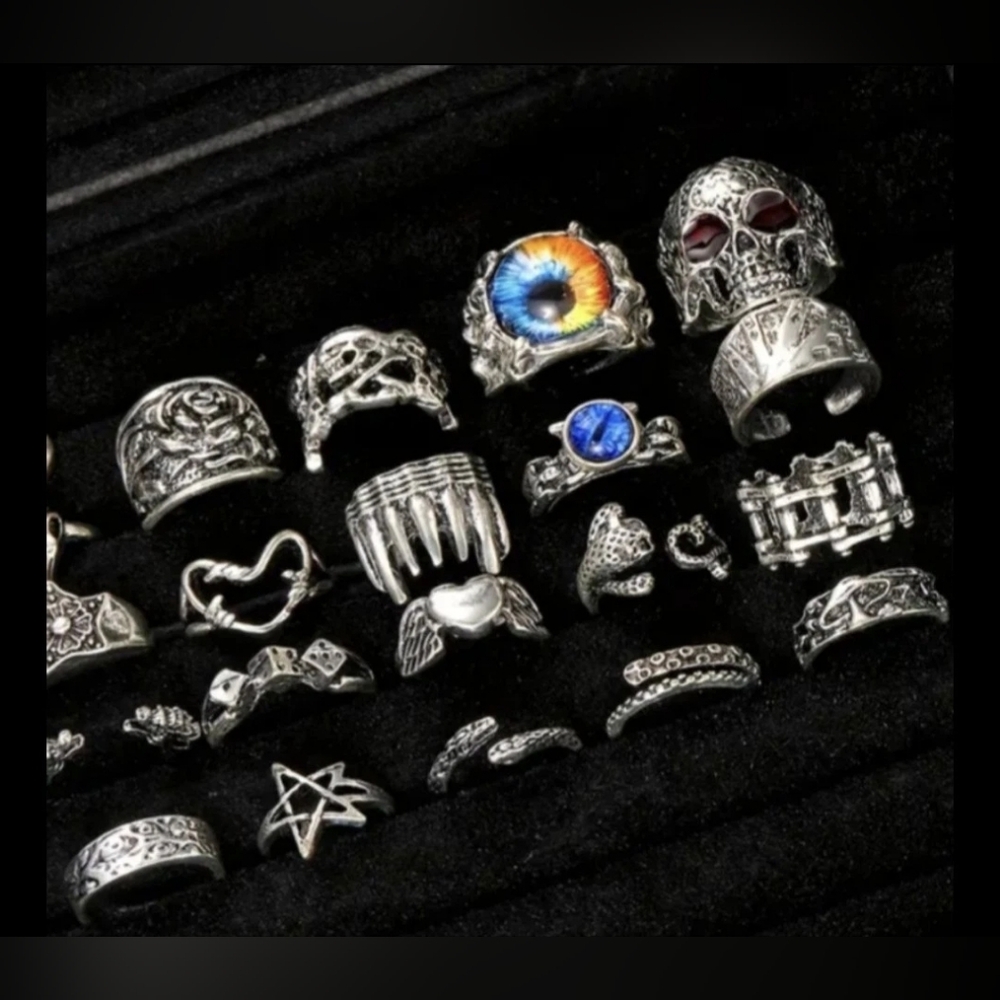 20 Rings Heavy Metal Rocker Style Alt Jewelry Alternative Ring Set